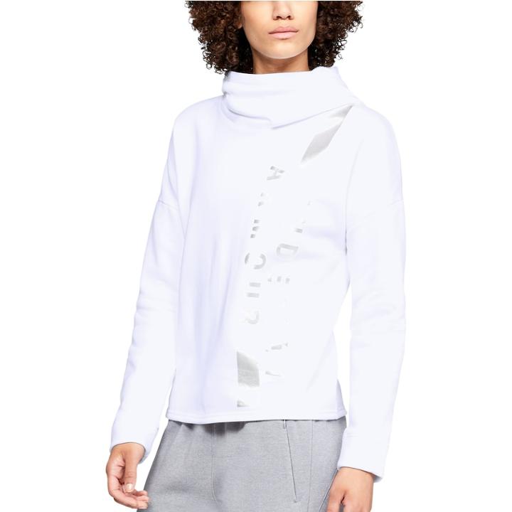 Women's Under Armour Rival Vertical Graphic Funnel-neck Hoodie, Size: Medium, White