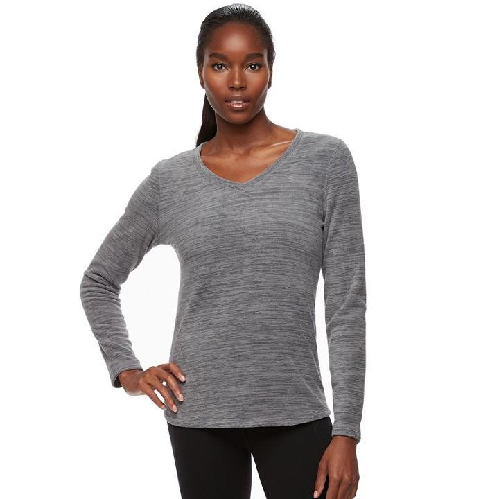 Women's Tek Gear&reg; Microfleece V-neck Tee, Size: Large, Med Grey
