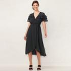 Women's Lc Lauren Conrad Ruffle Faux-wrap Midi Dress, Size: Xl, Black