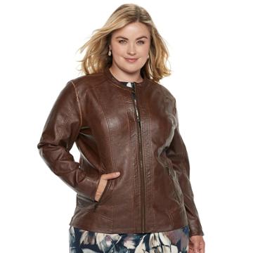 Plus Size Sebby Collection Faux-leather Moto Jacket, Women's, Size: 1xl, Med Brown
