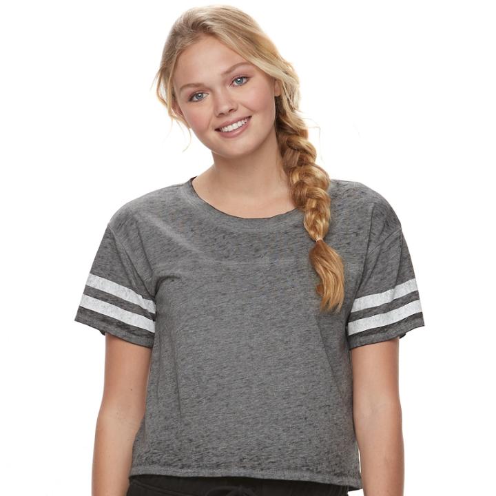 Juniors' So&reg; Sporty Crewneck Tee, Teens, Size: Small, Black