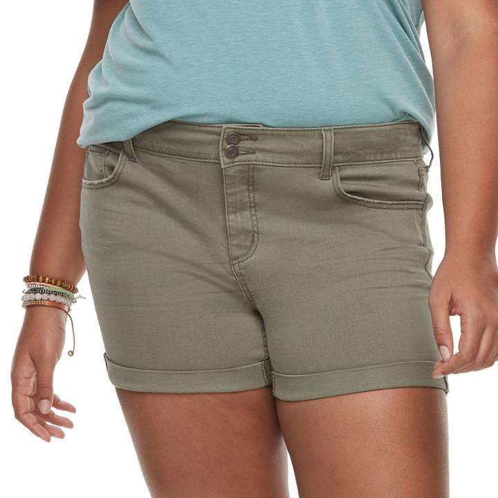 Juniors' Plus Size So&reg; Cuffed Midi Jean Shorts, Teens, Size: 20, Green