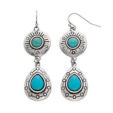 Simulated Turquoise Cabochon Nickel Free Double Drop Earrings, Women's, Turq/aqua