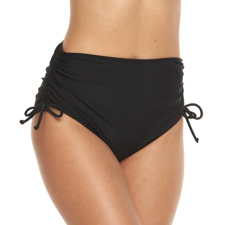 Mix And Match Drawstring High-waisted Bikini Bottoms, Size: Small, Black