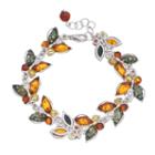 Platinum Over Silver Amber Butterfly Bracelet, Women's, Orange