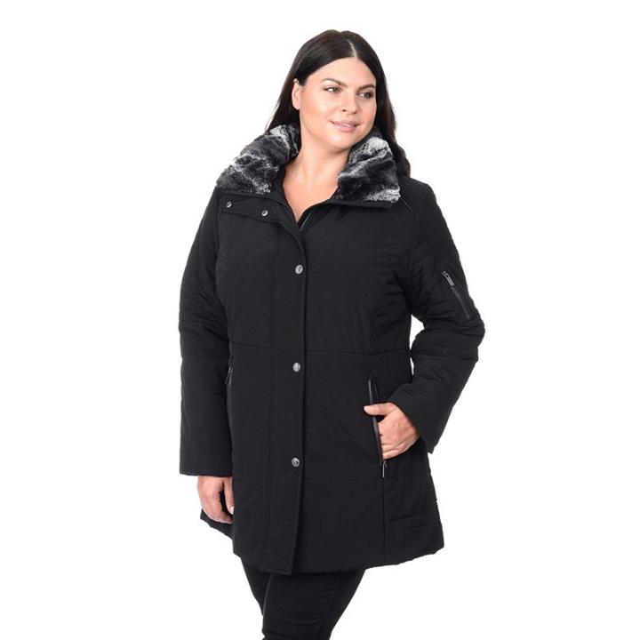 Plus Size Croft & Barrow&reg; Faux-fur Collar Quilted Stadium Jacket, Women's, Size: 2xl, Black