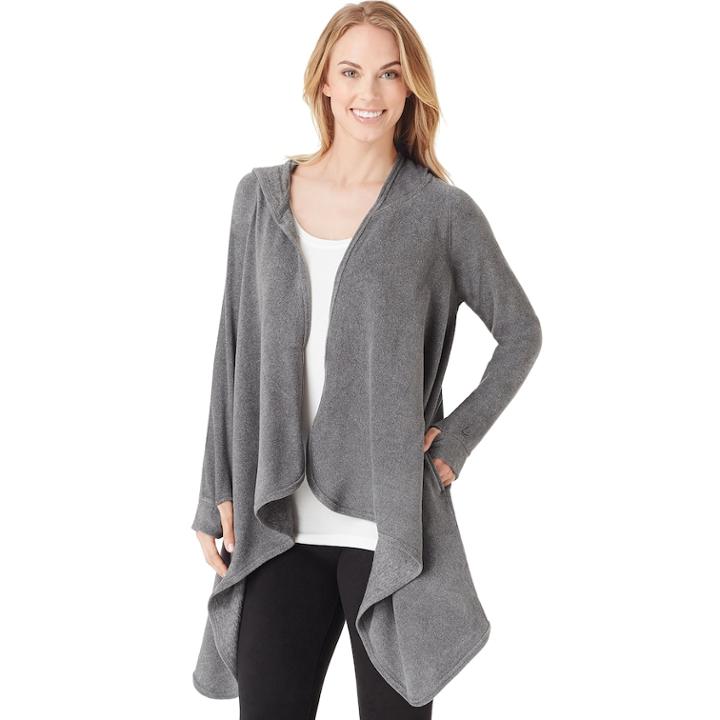 Women's Cuddl Duds Fleece Hooded Wrap Cardigan, Size: S-m, Grey (charcoal)