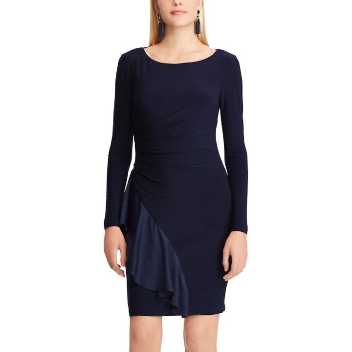 Women's Chaps Ruffle Sheath Dress, Size: Xs, Blue (navy)