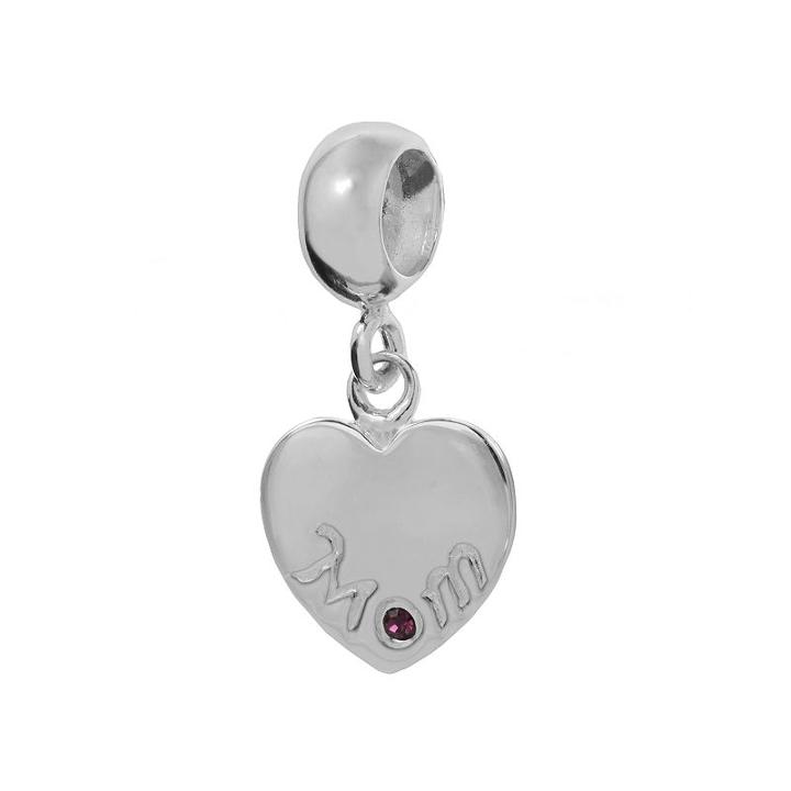Individuality Beads Sterling Silver Crystal Mom Heart Charm, Women's, Purple