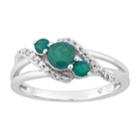 10k White Gold Emerald & 1/8 Carat T.w. Diamond 3-stone Ring, Women's, Green