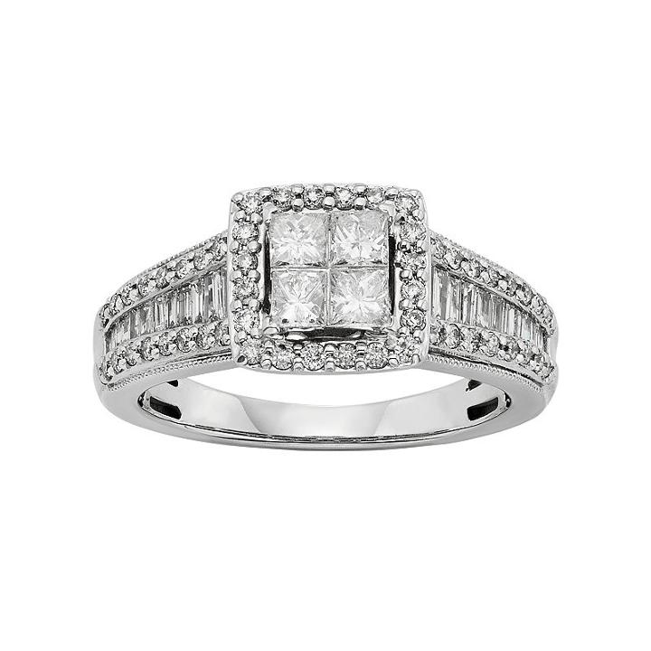 Diamond Square Halo Engagement Ring In 10k White Gold (1 Carat T.w.), Women's, Size: 9.50