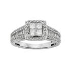 Diamond Square Halo Engagement Ring In 10k White Gold (1 Carat T.w.), Women's, Size: 9.50