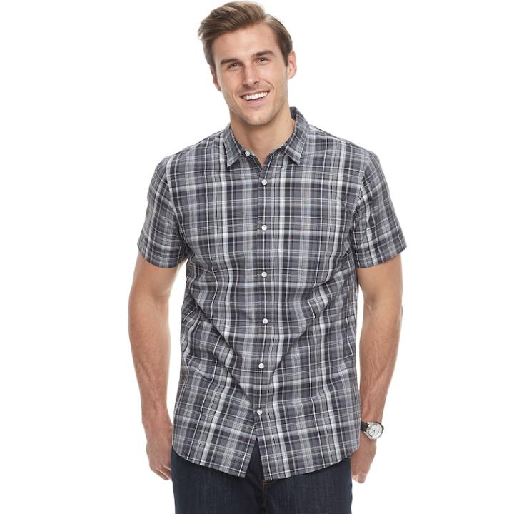 Big & Tall Apt. 9&reg; Premier Flex Plaid Modern-fit Stretch Woven Button-down Shirt, Men's, Size: Xl Tall, Black