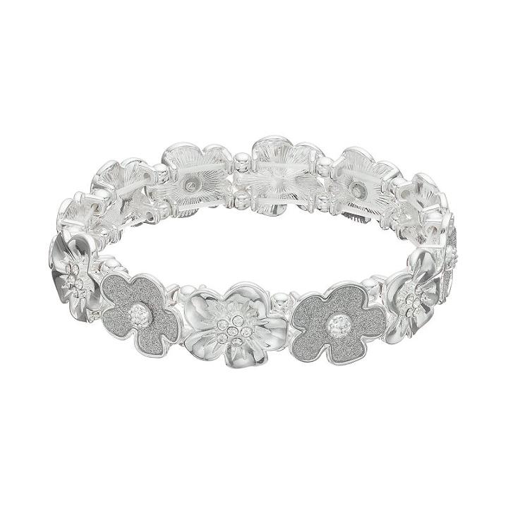 Glittery Flower Stretch Bracelet, Women's, Silver