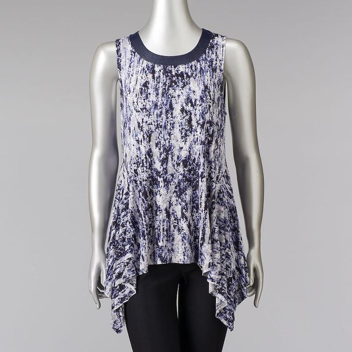 Women's Simply Vera Vera Wang Print Handkerchief Top, Size: Medium, Dark Blue