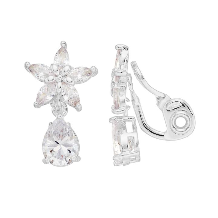 Napier Cubic Zirconia Floral Clip-on Earrings, Women's, Silver