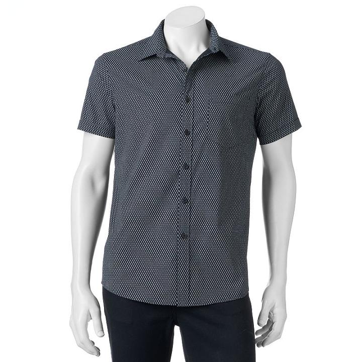 Men's Apt. 9&reg; Patterned Slim-fit Stretch Button-down Shirt, Size: Xlg Slim, Black