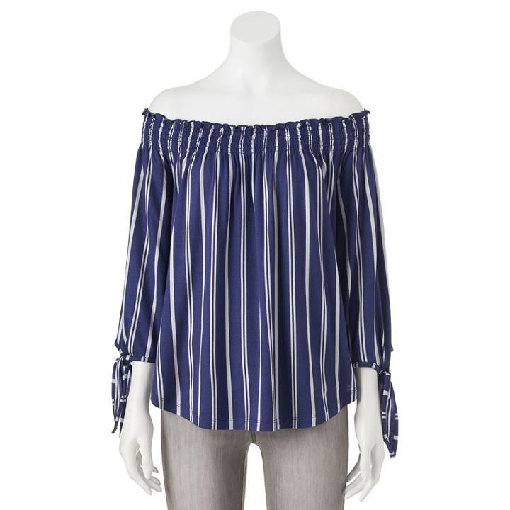 Juniors' Pink Republic Smocked Off The Shoulder Top, Girl's, Size: Xl, Blue (navy)