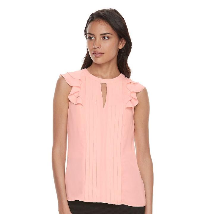 Women's Elle&trade; Pintuck Ruffle Top, Size: Medium, Lt Orange