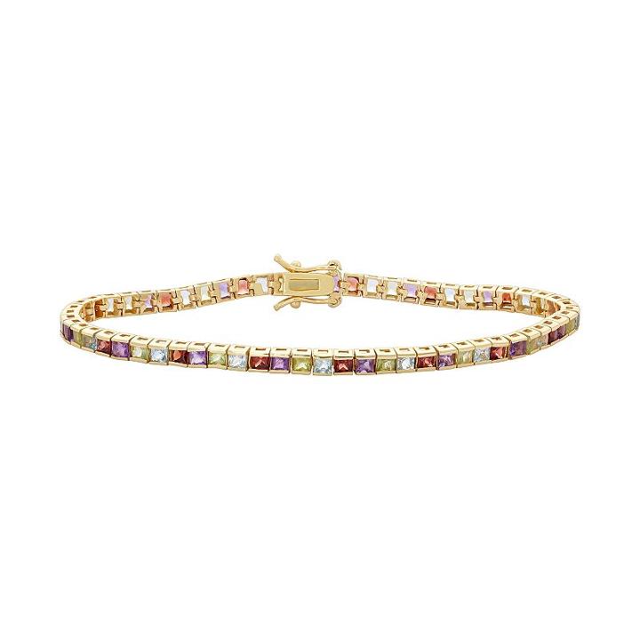 14k Gold Over Silver Gemstone Tennis Bracelet, Women's, Size: 7.25, Multicolor