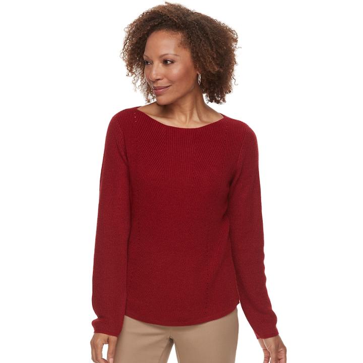 Petite Croft & Barrow&reg; Transfer Stitch Sweater, Women's, Size: L Petite, Dark Red