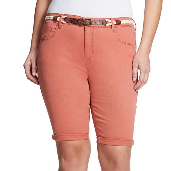 Plus Size Gloria Vanderbilt Joslyn Belted Bermuda Jean Shorts, Women's, Size: 24 W, Med Orange