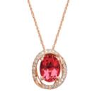 Ruby & 1/10 Carat T.w. Diamond 10k Rose Gold Halo Pendant Necklace, Women's, Red