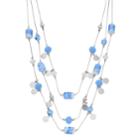 Silver Tone Beaded Multistrand Illusion Necklace, Women's, Blue