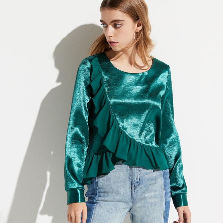 K/lab Ruffle Trim Blouse, Teens, Size: Small, Green