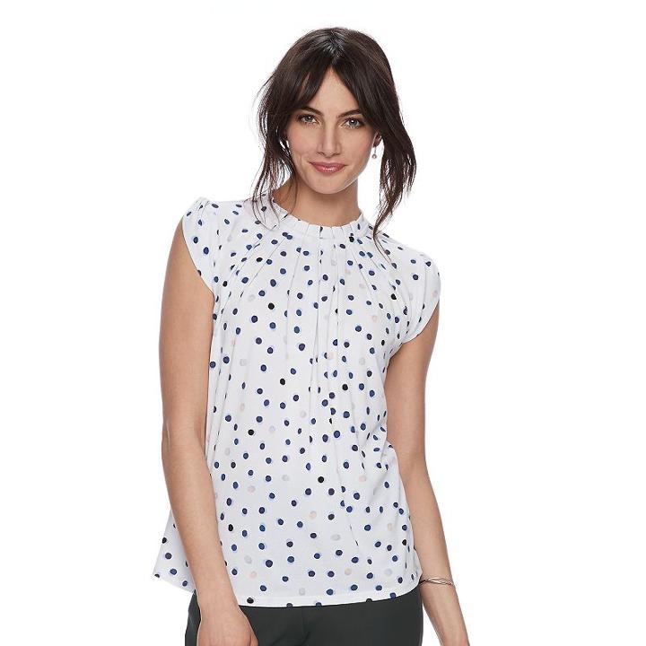 Women's Elle&trade; Printed Pleat Top, Size: Medium, White