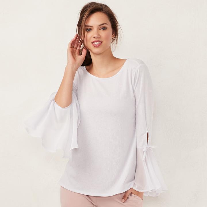 Women's Lc Lauren Conrad Flare Sleeve Chiffon Top, Size: Small, Lt Purple