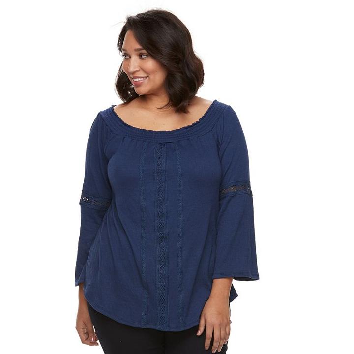 Plus Size French Laundry Smocked-neck Top, Women's, Size: 3xl, Blue Other