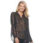 Women's Rock & Republic&reg; Lace Shirt, Size: Xl, Black