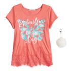 Plus Size Girls 7-16 Self Esteem Lace Trim Graphic Tee With Pom Keychain, Size: L Plus, Dark Pink