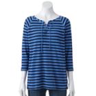 Women's Chaps Striped Lace-up Top, Size: Large, Blue