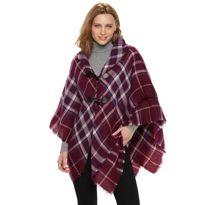Women's Apt. 9&reg; Plaid Cowlneck Poncho, Purple