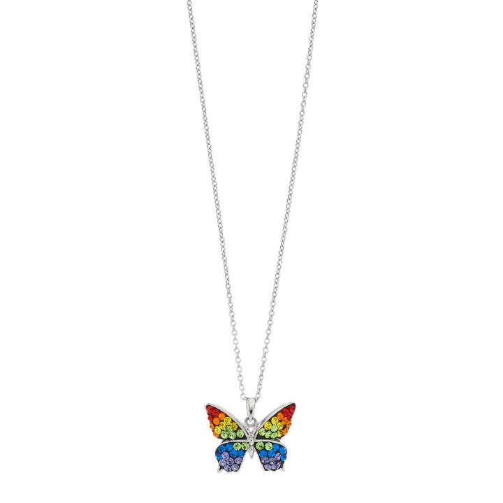 Silver Plated Rainbow Crystal Butterfly Pendant Necklace, Women's, Size: 18, Blue