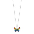 Silver Plated Rainbow Crystal Butterfly Pendant Necklace, Women's, Size: 18, Blue