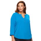 Plus Size Dana Buchman Knit Henley Top, Women's, Size: 1xl, Med Blue