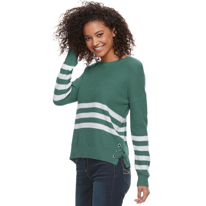 Juniors' Pink Republic Lace-up Striped Sweater, Teens, Size: Small, Green