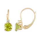 10k Gold Round-cut Peridot & White Zircon Leverback Earrings, Women's, Green