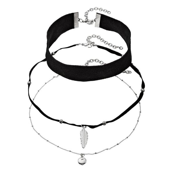 Mudd&reg; Black Faux Suede Choker & Leaf Pendant Necklace Set, Women's