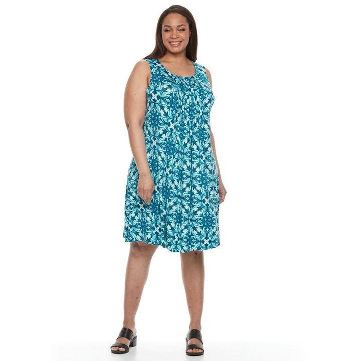 Plus Size Croft & Barrow&reg; Pintuck Fit & Flare Dress, Women's, Size: 1xl, Turquoise/blue (turq/aqua)