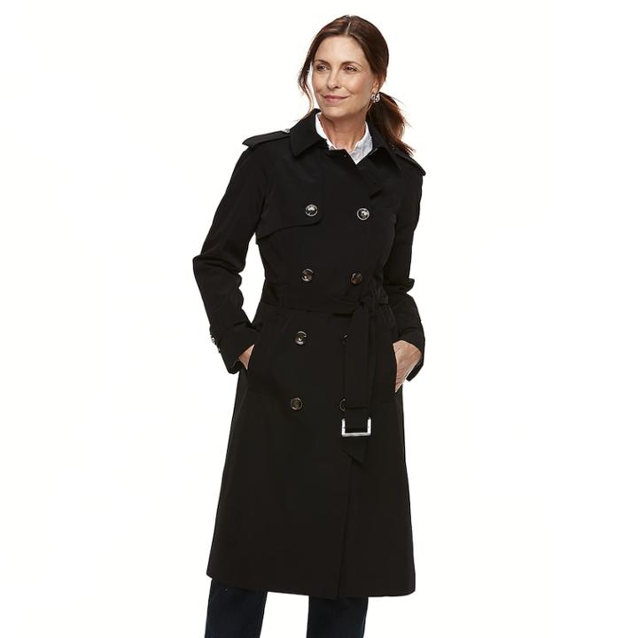Women's Tower By London Fog Double Breasted Trench Coat, Size: Medium, Black