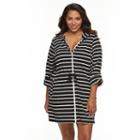 Plus Size Apt. 9&reg; Hooded Striped Zip-front Cover-up, Women's, Size: 3xl, Black