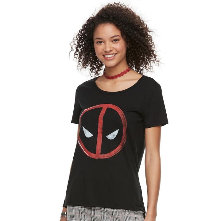 Juniors' Deadpool Logo Graphic Tee, Teens, Size: Small, Black