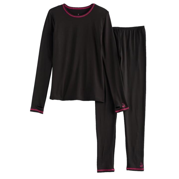 Girls 4-16 Cuddl Duds Stretchy Top & Bottoms Set, Size: 7-8, Black