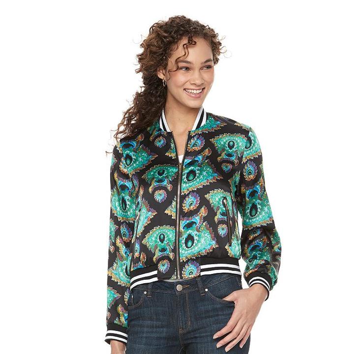 Women's Wdny Black Paisley Bomber Jacket, Size: Large, Green