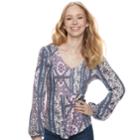 Juniors' About A Girl Print Smocked Tee, Size: Large, Purple