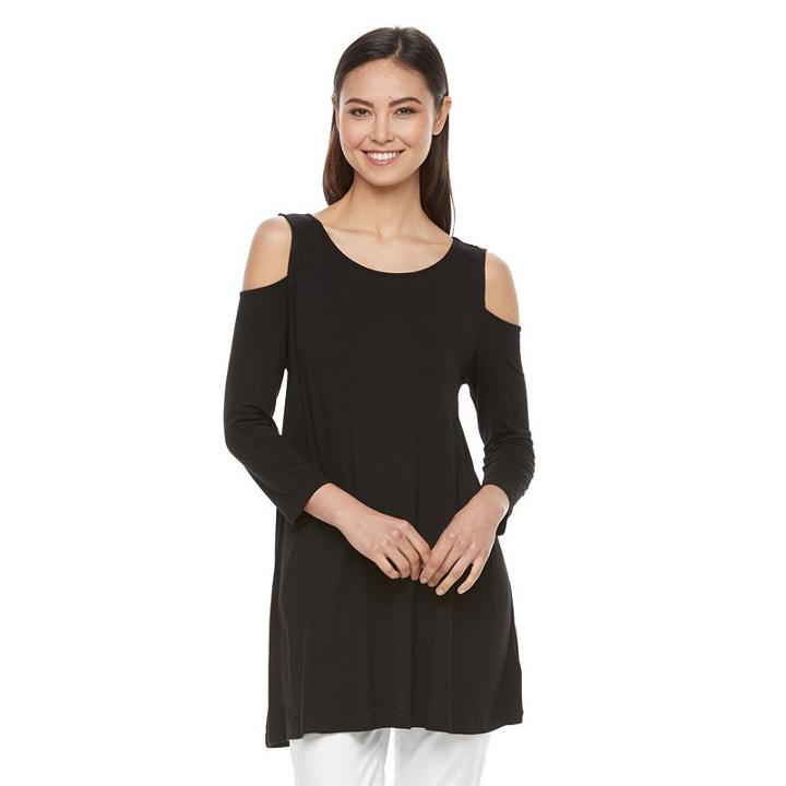 Women's Dana Buchman Cold-shoulder Top, Size: Medium, Black